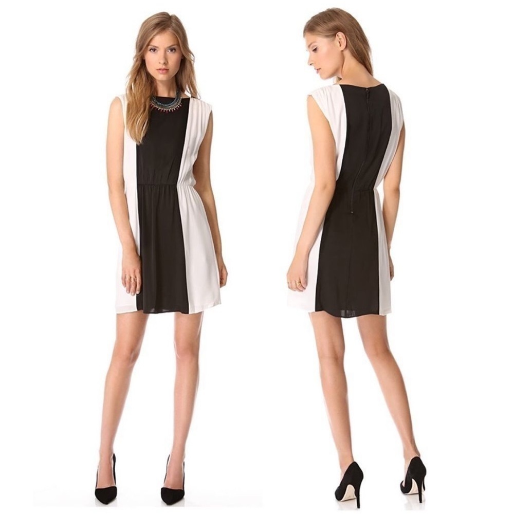 ALICE + OLIVIA Kennedy Silk Black & White Colorblock Dress NWT